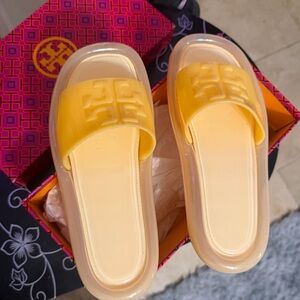 Tory Burch peach puff jelly sandals